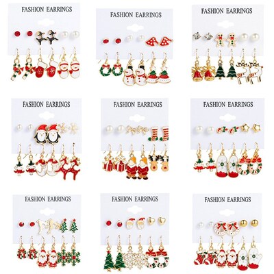 Christmas earring set, Christmas tree earrings, 6-piece set