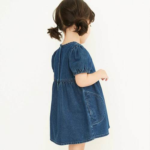 2023 Baby Girls Denim Dress Summer Solid Color Soft and Comf