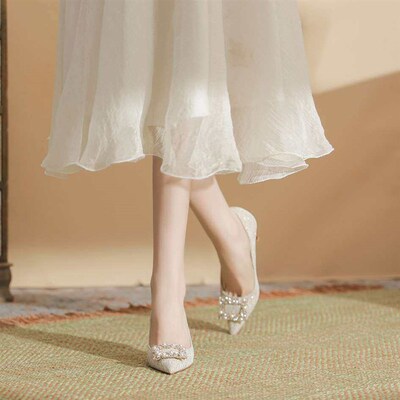 H763-55 Sheepskin Pad Solid Color High Heels Womens Pointed