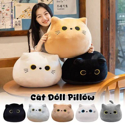 10/30CM Black Cat Plush Pillow Cartoon Cat Head Plushie Stuf