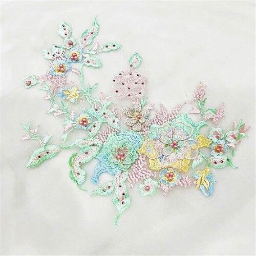 Rhinestones 3D Flowers Beaded Lace Fabrics Applique