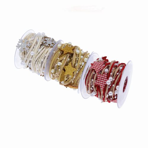 Red Christmas Ribbon Decoration for Tree Star Bead Chain
