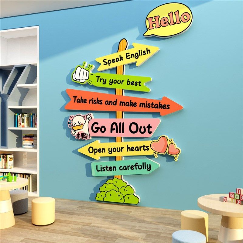 英语角教室布置工作装饰培训机构环创幼儿园托管班级文化墙面贴纸,家居饰品,软装墙贴,淘宝优惠券,粉丝福利购,淘宝优惠卷