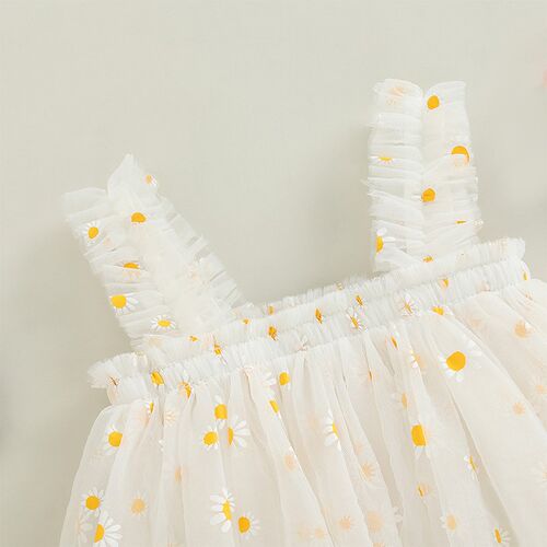 Summer Kids Girls Tulle Dress Small Fresh Daisy Floral Toddl