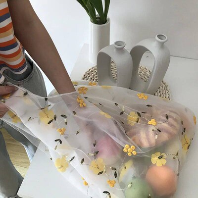 Women Transparent Tote Double Organza Yarn Cloth Bag Embroid