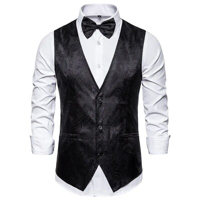 Wine Red Jacquard Suit Vest Mens Business Banquet Wedding P