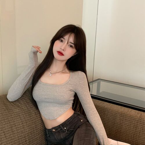 Sweet Spicy Tshirt Long Sleeve Design Sense Crop Top Hot Gir