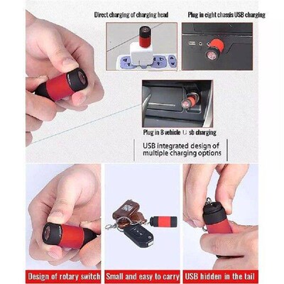 Durable 25Lum Mini-Torch Keychain Emergency Flashlight USB