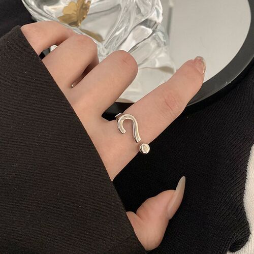 Vintage Gothic Question Mark Rings for Women Hip Hop Silver