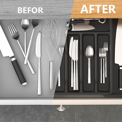 跨境新品Expandable Utensil Tray 抽屉可扩展餐具托盘刀叉收纳盒