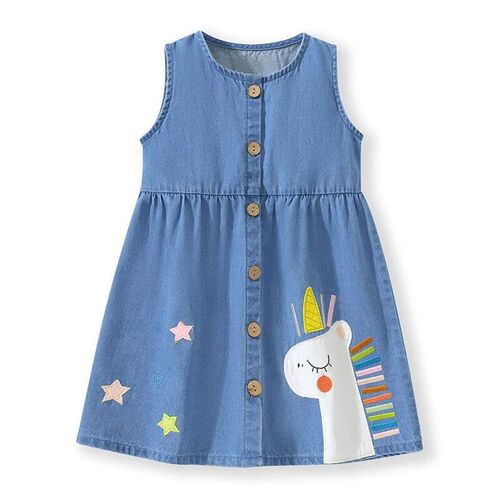 Little maven  Girls Denim Sleeveless Dress Unicorn Appliques