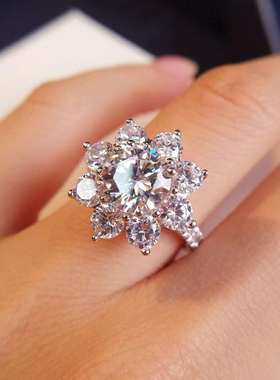 Real Moissanite  Sun Flower Ring 2 Carat Diamond Lotus Ring