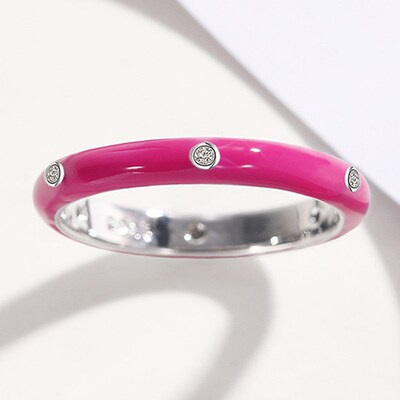 Huitan Rainbow Color Enamel Finger Rings for Women with Dazz