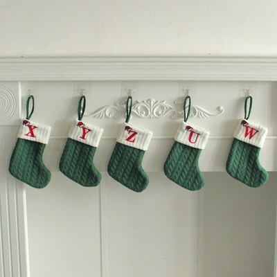 Knitted SocksEmbroidered LetterGreenChristmasGift Bag圣诞袜