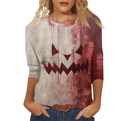 Halloween seven quarter sleeve thin T-shirt top万圣节上衣