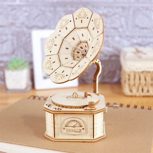 Phonograph Wooden Music Box DIY Mechanism Assembly Model Bui