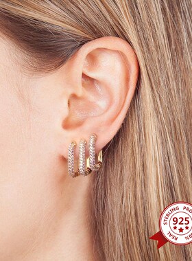 925 Sterling Silver Needle Purple Zircon Crystal Hoop Earrin