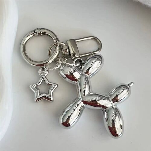 Silver Color Star Keychain Plastic Balloon Dog Key Ring For