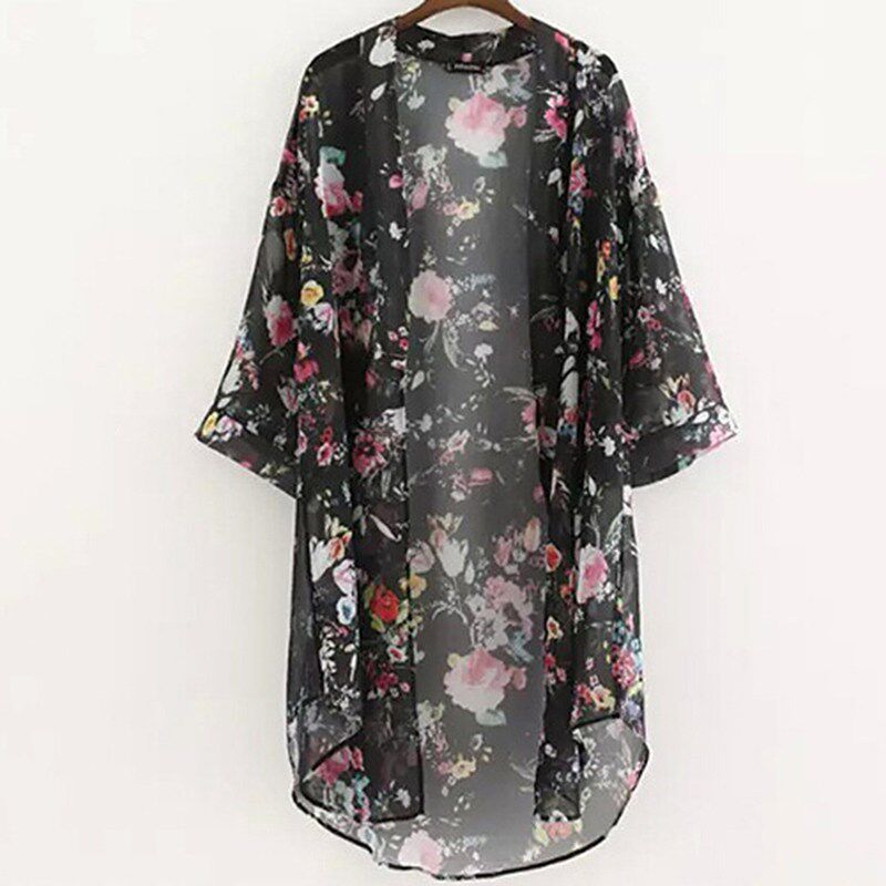 Women Vintage Floral Chiffon Shi