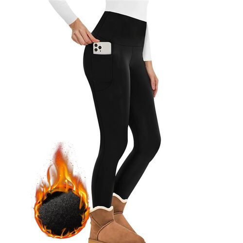 Womens Winter Thermal Leggings with Pockets - High Waisted