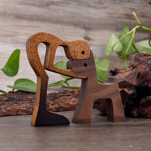 Handmade Wood Dog Decor Sculptures Craft Creative Figurine O