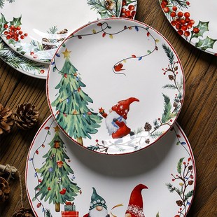 Ceramic Dinner Plate Christmas Plate Underglaze Color Flat P