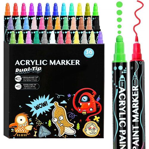 12/24/36 Packs Acrylic Paint Marker Pens Dual Tip Paint Mark