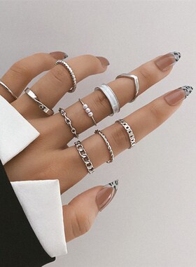 10Pcs/Set Bohemian Geometric Metal Ring Set Womens Vintage