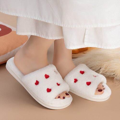 Ready-stock Shoes New Open-toe Furry Slippers For Women Casu