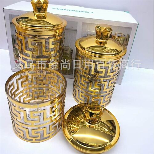Gilded window flower candy storage jar, desktop snack storag