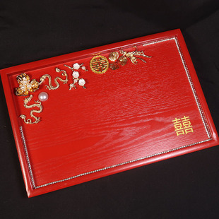 红色木制托盘 新娘结婚礼金托盘 敬茶杯托盘