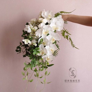 仿真花蝴蝶兰婚礼婚庆白色手捧花韩式新娘外景婚纱拍照拍摄道具花