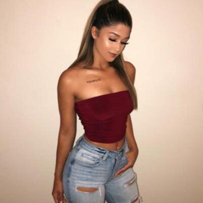 Womens Tube Tops Strapless Sexy Crop Top Solid Color Elasti
