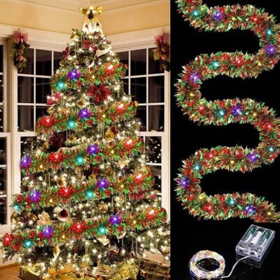 16.4Ft Christmas Tinsel Garland Metallic Shinny With LED Lig