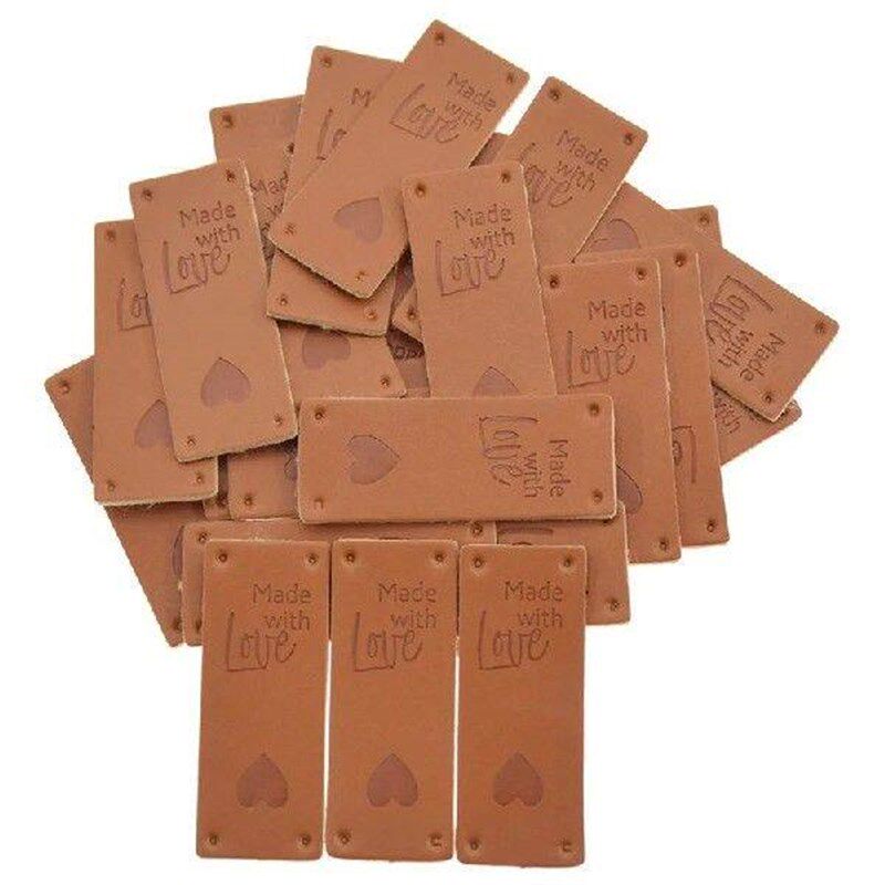 24PCS/Lot Letter Pattern Faux PU Leather Labels DIY - 实物图