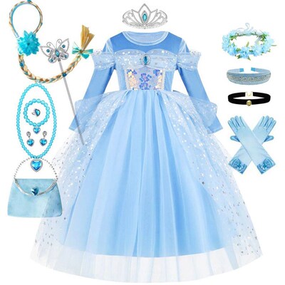 Girl Cinderella Dress Long Sleeve Princess Cosplay Costume
