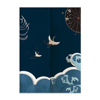 Linen Door Curtain Noren Mount Fuji Waves Partition Bedroom