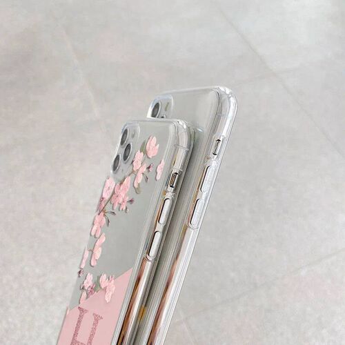 Fashion Pink Flowers Case For  Galaxy A72 ver Initial Letter