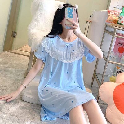 Nursing Nightgown Summer Short-sleeved Cotton ppstpartum Fee