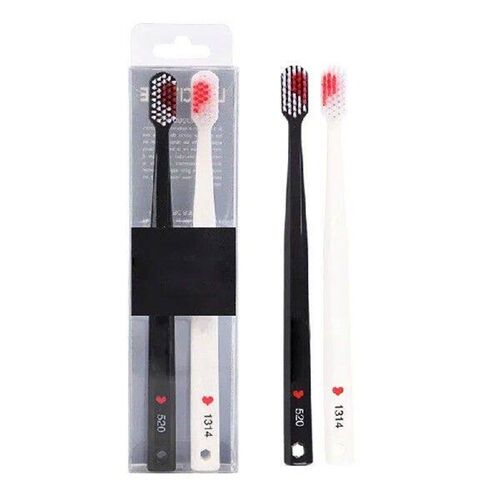 1Pair Couple Toothbrush Adult Black White Simple Heart
