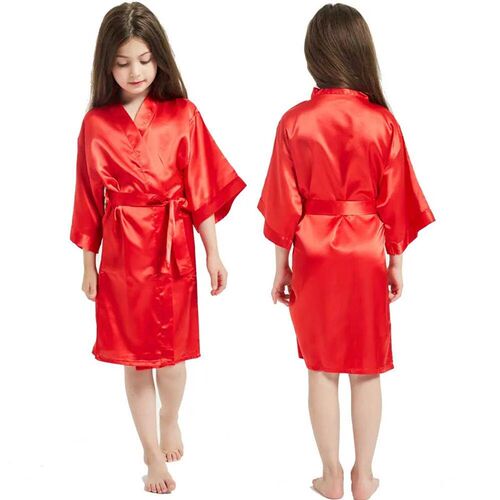 Pink Bathrobes for Girls Nightwear Satin Silk Kids Robes Sum