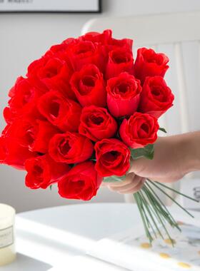 10PCS Red Silk Roses Bouquet Vase for Home Decor Garden Wedd