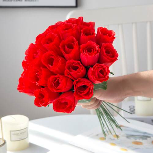 10PCS Red Silk Roses Bouquet Vase for Home Decor Garden Wedd