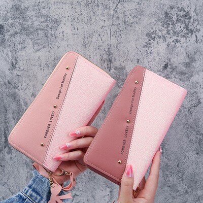 Fashion Womens Pu Leather Long Wallets Sequins Patchwork Gl