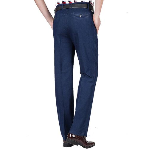 Middle-aged Mens Jeans High Waist Loose Elastic Business Ca