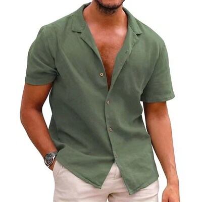 Summer 2025 Mens Relaxed Casual Shortsleeved Shirt with Lape