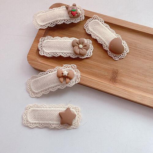 2pcs/lot Children Hair Clips Lace Bear Bows Girls Headbands