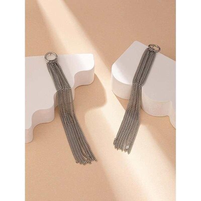 rendy Silver Color Metal Hyperbole Long Tassel Chain Hair A