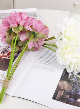 5pcs Pink Silk Rose Artificial Flowers Peony Bridal Bouquet