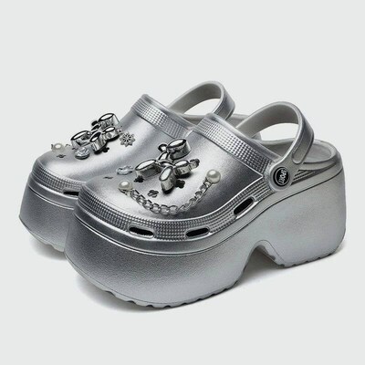 Womens Silver Platform Clogs Summer 2024 Comfortable Slip